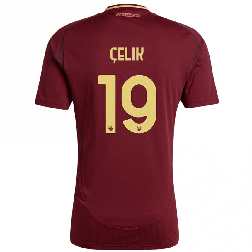 Kids Football Zeki Celik #19 Red Brown Gold Home Jersey 2024/25 T-Shirt Canada