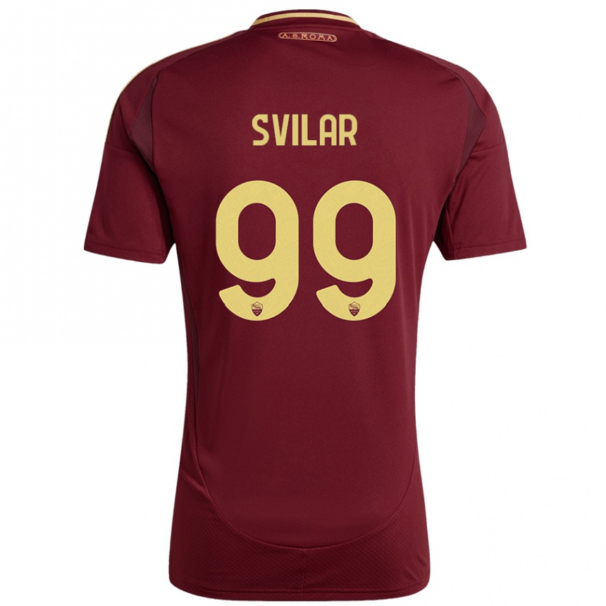 Kids Football Mile Svilar #99 Red Brown Gold Home Jersey 2024/25 T-Shirt Canada