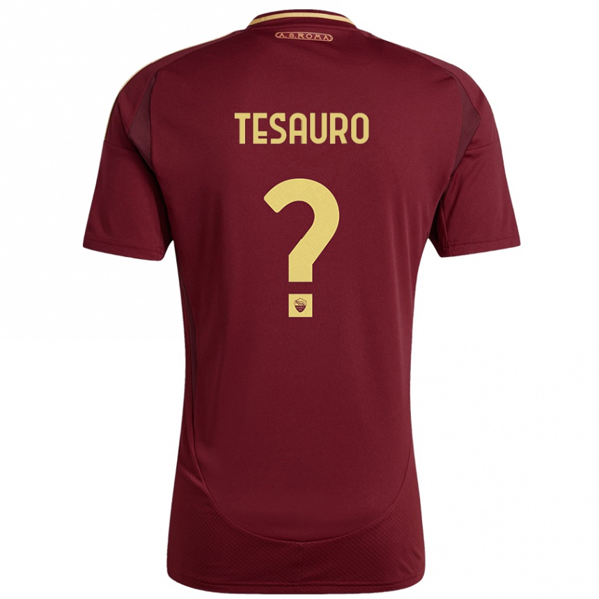 Kids Football Emanuele Tesauro #0 Red Brown Gold Home Jersey 2024/25 T-Shirt Canada