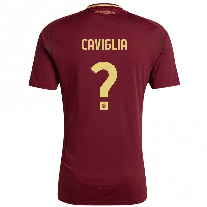 Kids Football Manuel Caviglia #0 Red Brown Gold Home Jersey 2024/25 T-Shirt Canada