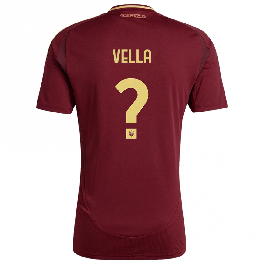 Kids Football Tancredi Vella #0 Red Brown Gold Home Jersey 2024/25 T-Shirt Canada