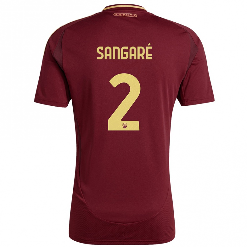 Kids Football Buba Sangaré #2 Red Brown Gold Home Jersey 2024/25 T-Shirt Canada