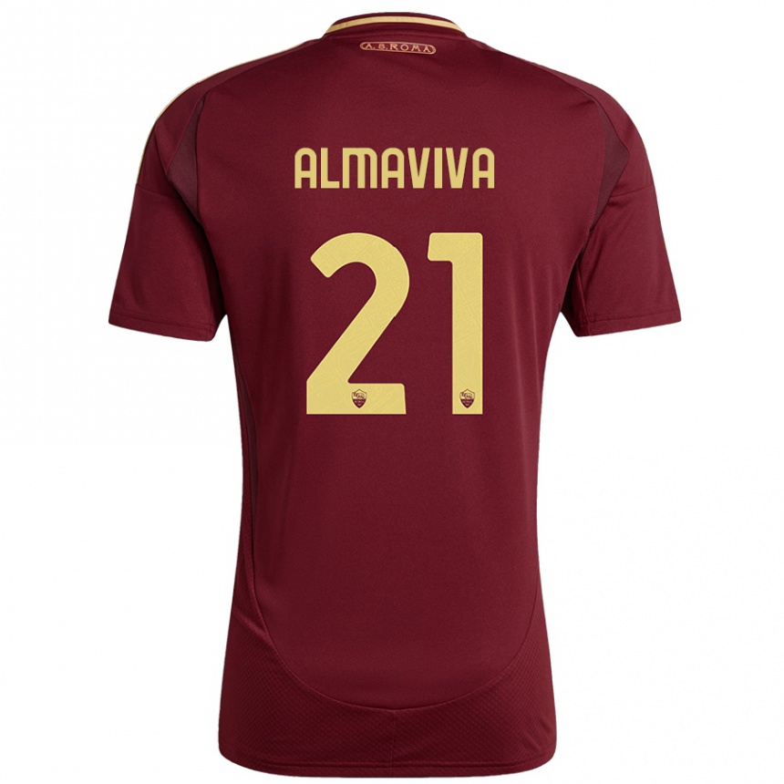 Kids Football Mattia Almaviva #21 Red Brown Gold Home Jersey 2024/25 T-Shirt Canada