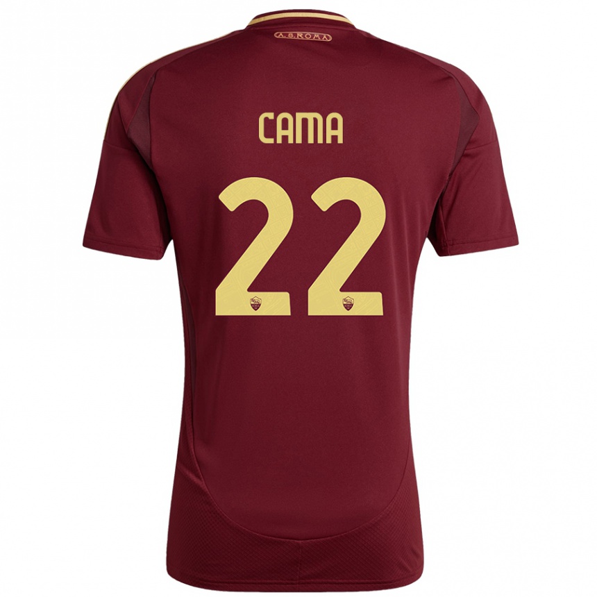 Kids Football Cristian Cama #22 Red Brown Gold Home Jersey 2024/25 T-Shirt Canada