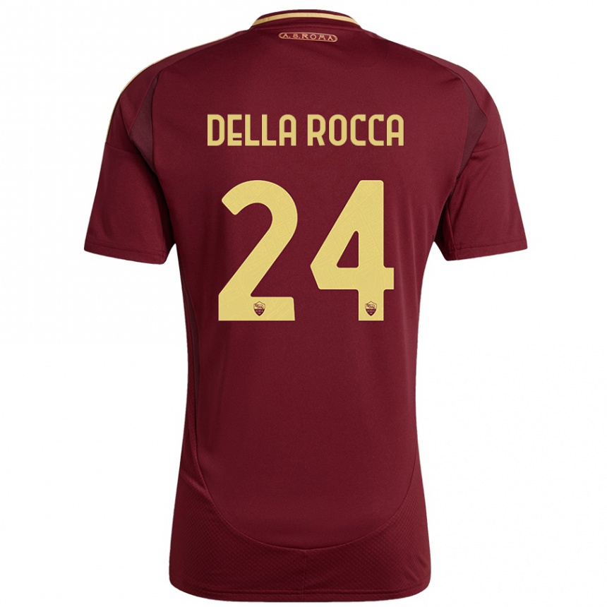 Kids Football Mattia Della Rocca #24 Red Brown Gold Home Jersey 2024/25 T-Shirt Canada