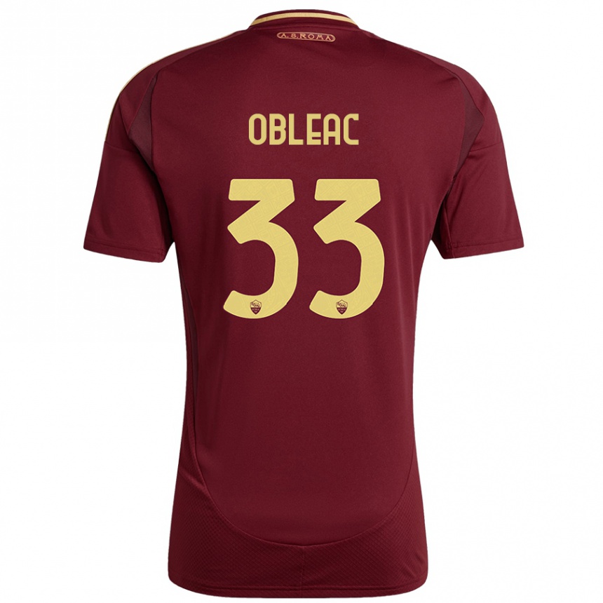 Kids Football Matteo Obleac #33 Red Brown Gold Home Jersey 2024/25 T-Shirt Canada