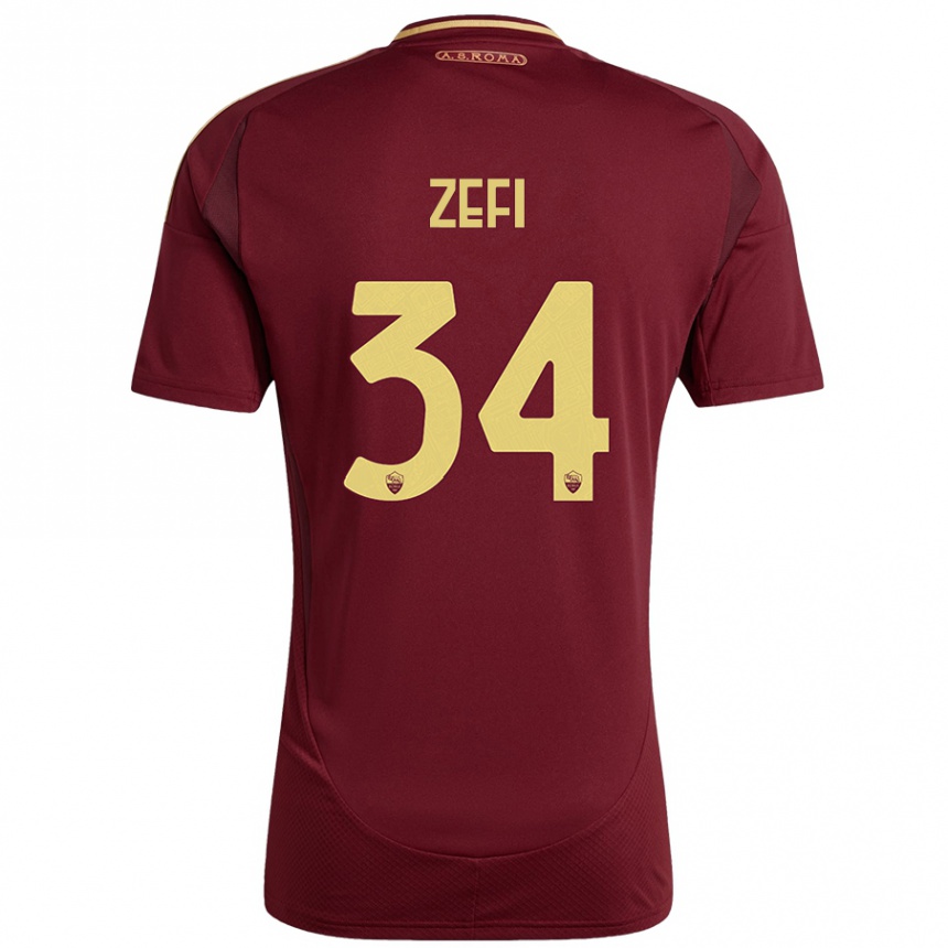 Enfant Football Maillot Kevin Zefi #34 Rouge Brun Or Tenues Domicile 2024/25 Canada