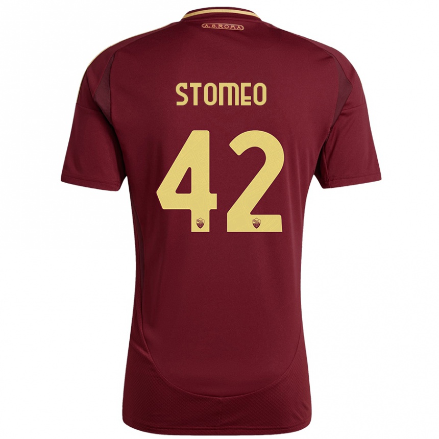 Kids Football Giorgio Stomeo #42 Red Brown Gold Home Jersey 2024/25 T-Shirt Canada