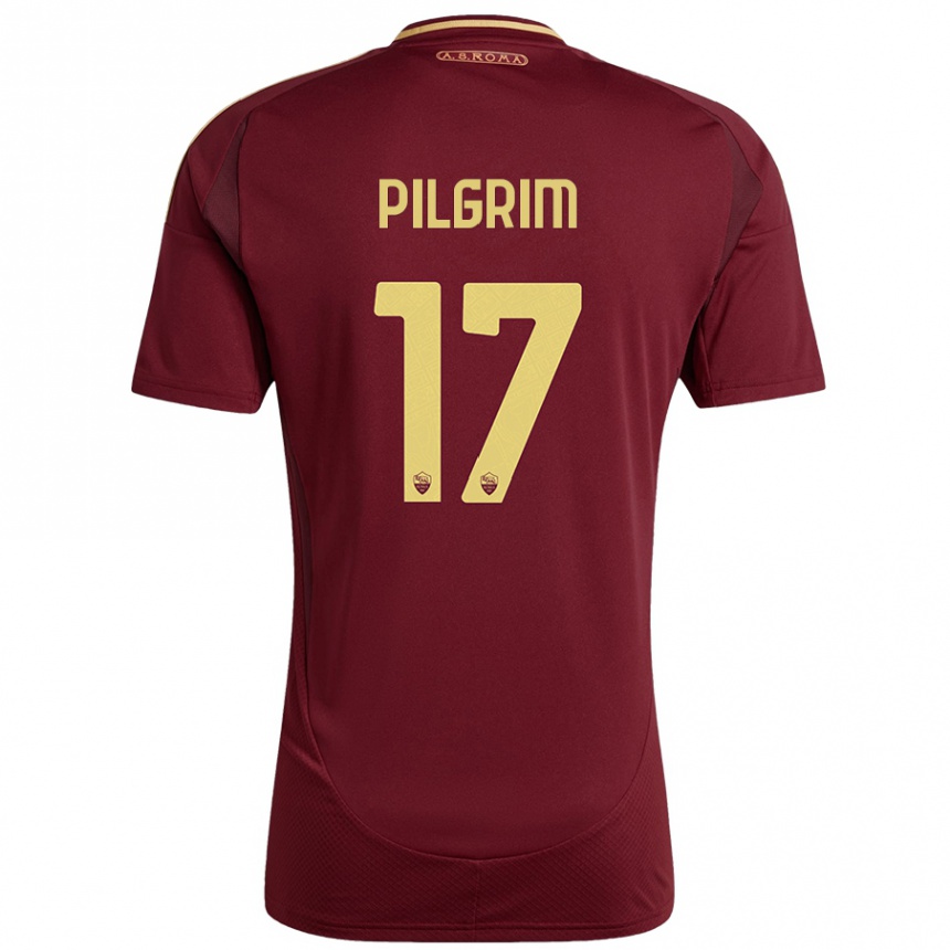 Kids Football Alayah Pilgrim #17 Red Brown Gold Home Jersey 2024/25 T-Shirt Canada