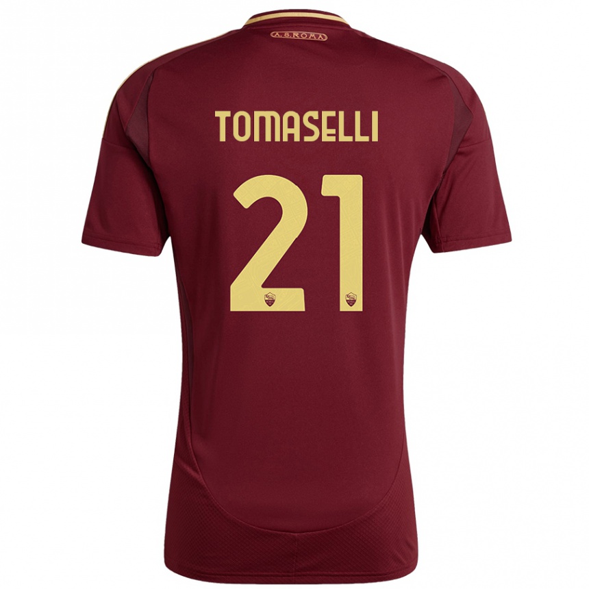 Kids Football Martina Tomaselli #21 Red Brown Gold Home Jersey 2024/25 T-Shirt Canada