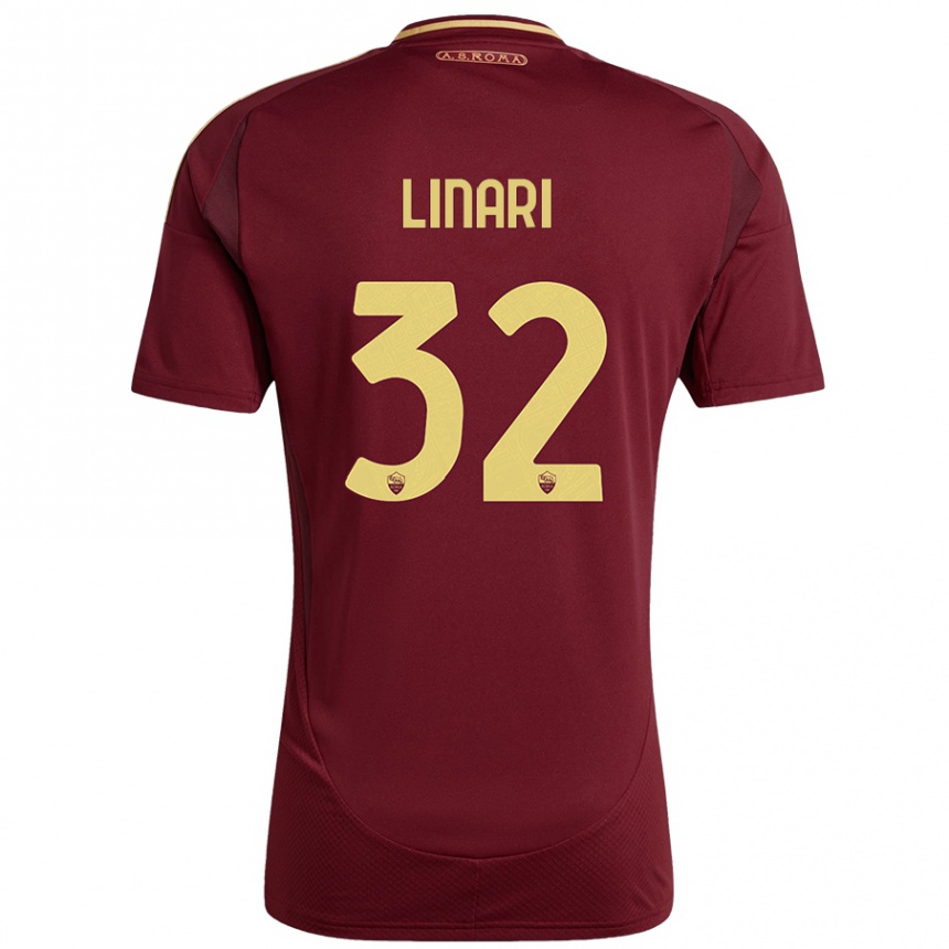 Enfant Football Maillot Elena Linari #32 Rouge Brun Or Tenues Domicile 2024/25 Canada