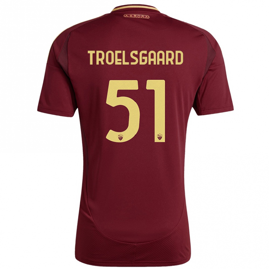 Kids Football Sanne Troelsgaard #51 Red Brown Gold Home Jersey 2024/25 T-Shirt Canada