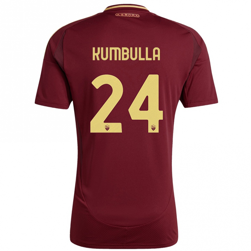 Enfant Football Maillot Marash Kumbulla #24 Rouge Brun Or Tenues Domicile 2024/25 Canada