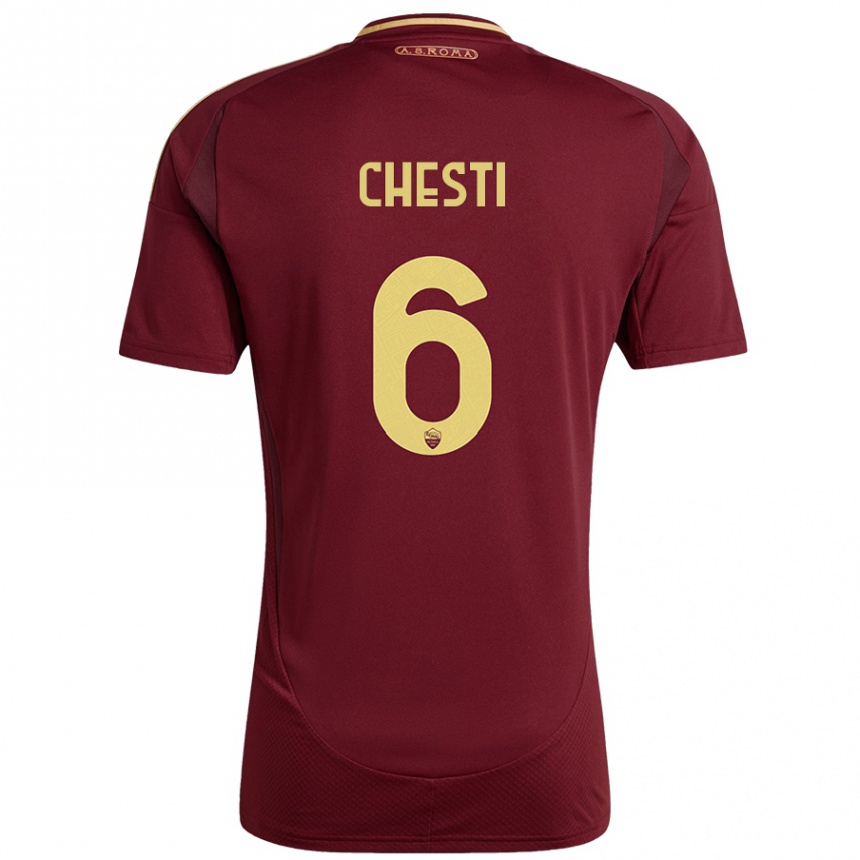 Enfant Football Maillot Francesco Chesti #6 Rouge Brun Or Tenues Domicile 2024/25 Canada