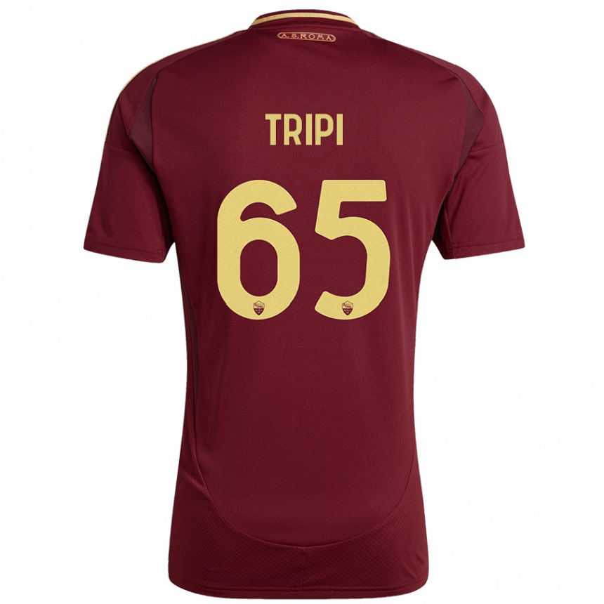 Kids Football Filippo Tripi #65 Red Brown Gold Home Jersey 2024/25 T-Shirt Canada