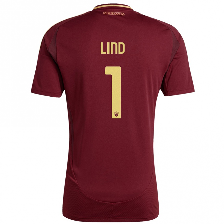 Kids Football Emma Lind #1 Red Brown Gold Home Jersey 2024/25 T-Shirt Canada