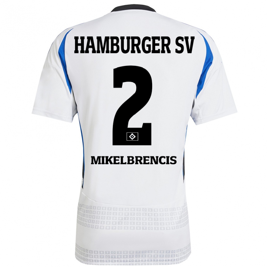 Kids Football William Mikelbrencis #2 White Blue Home Jersey 2024/25 T-Shirt Canada