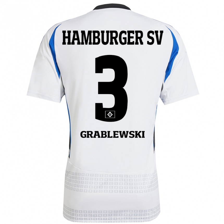 Kids Football Max Grablewski #3 White Blue Home Jersey 2024/25 T-Shirt Canada