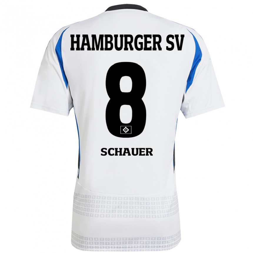 Kids Football Martin Schauer #8 White Blue Home Jersey 2024/25 T-Shirt Canada