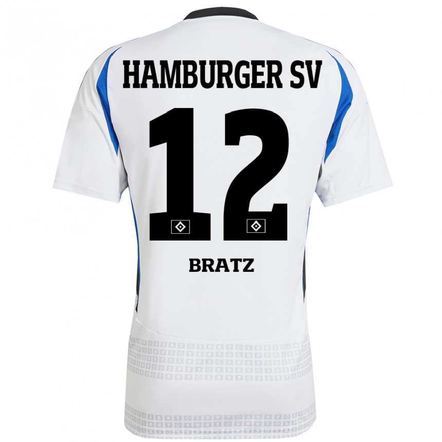 Kids Football Julian Brätz #12 White Blue Home Jersey 2024/25 T-Shirt Canada