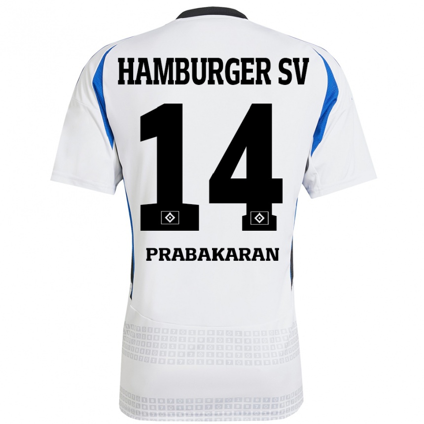 Kids Football Nilavan Prabakaran #14 White Blue Home Jersey 2024/25 T-Shirt Canada