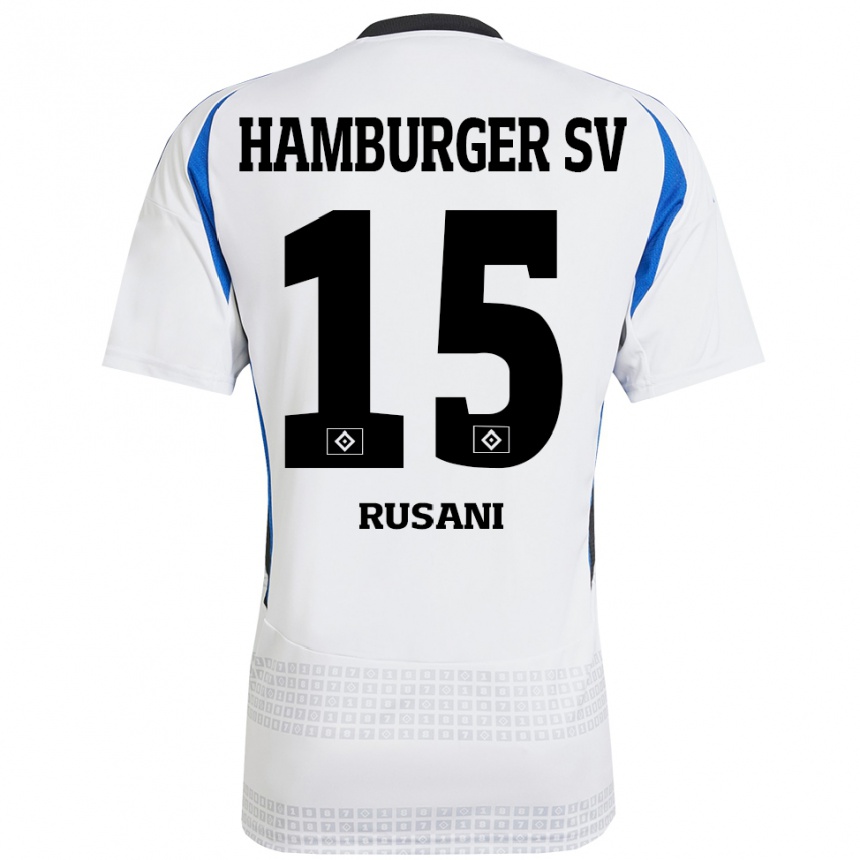 Kids Football Yasin Rusani #15 White Blue Home Jersey 2024/25 T-Shirt Canada