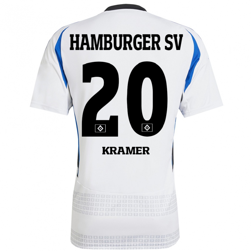 Kids Football Timon Kramer #20 White Blue Home Jersey 2024/25 T-Shirt Canada