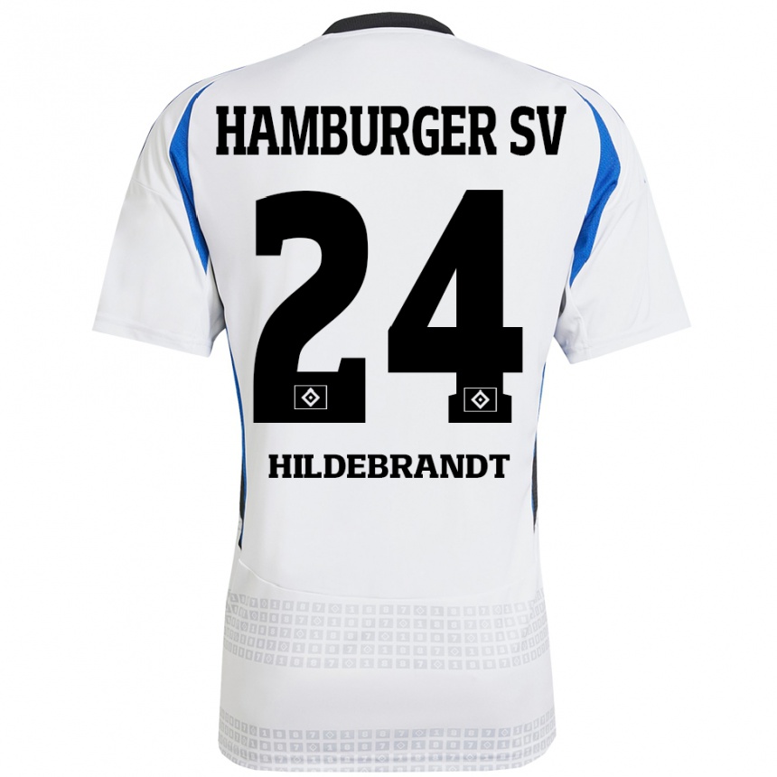 Enfant Football Maillot Tjark Hildebrandt #24 Blanc Bleu Tenues Domicile 2024/25 Canada