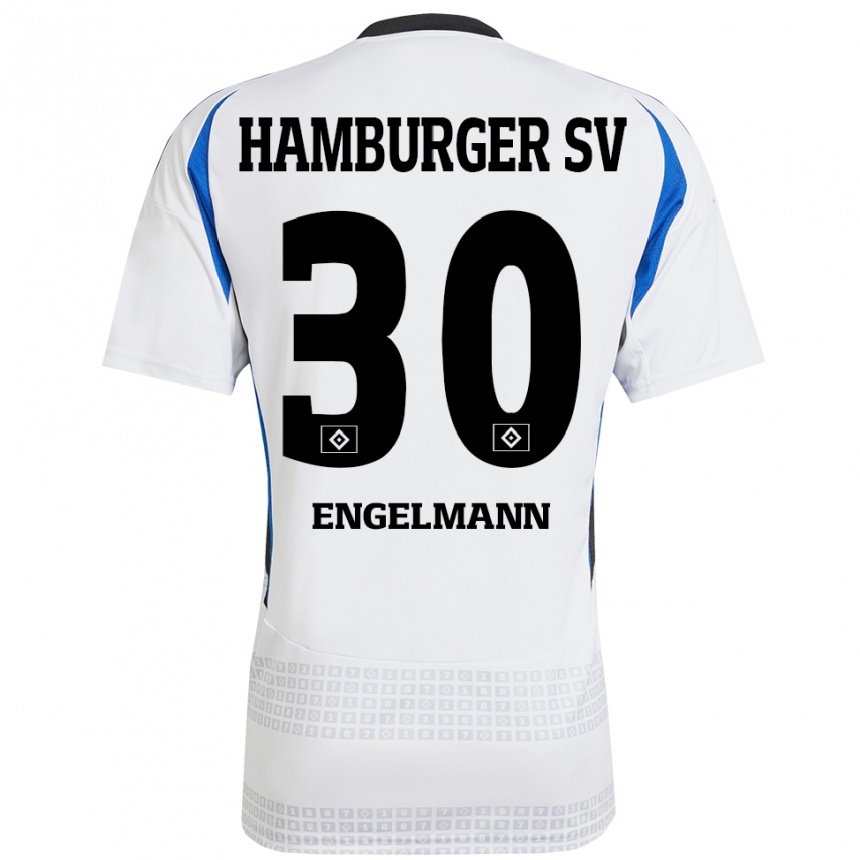 Kids Football Timon Engelmann #30 White Blue Home Jersey 2024/25 T-Shirt Canada