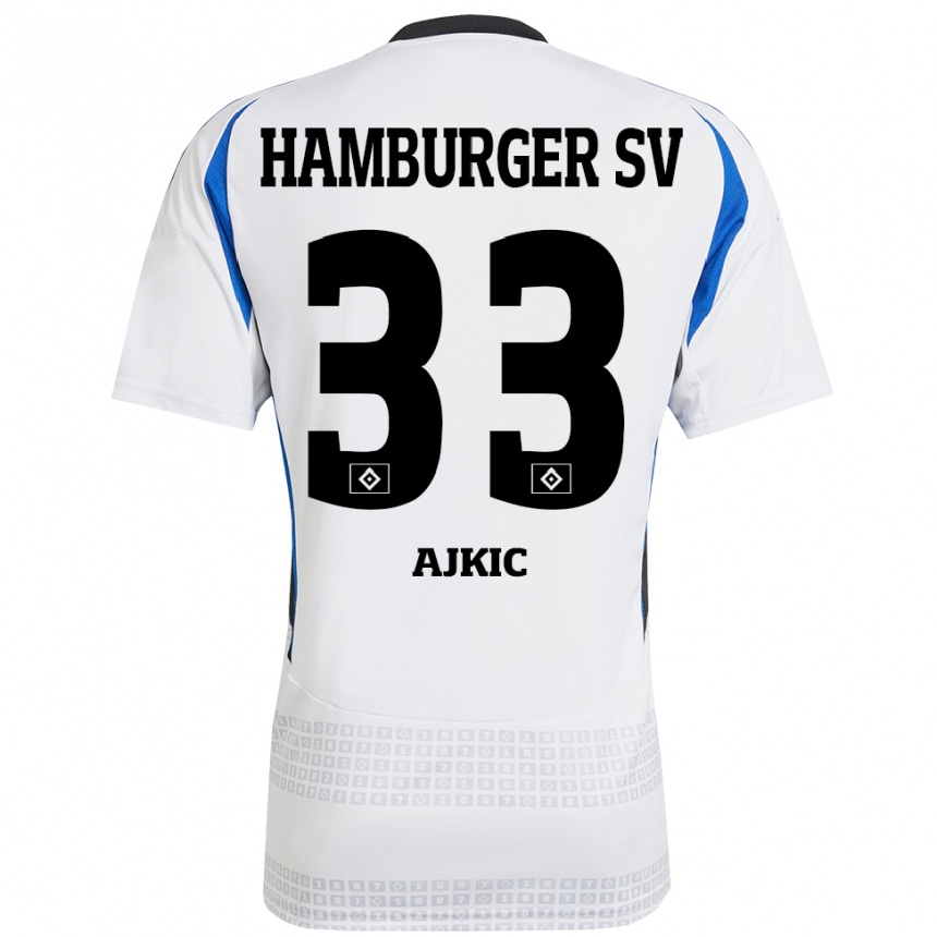 Kids Football Selim Ajkic #33 White Blue Home Jersey 2024/25 T-Shirt Canada