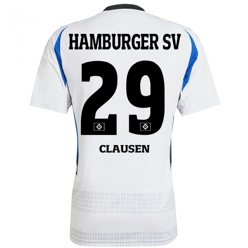 Kids Football Lina Clausen #29 White Blue Home Jersey 2024/25 T-Shirt Canada