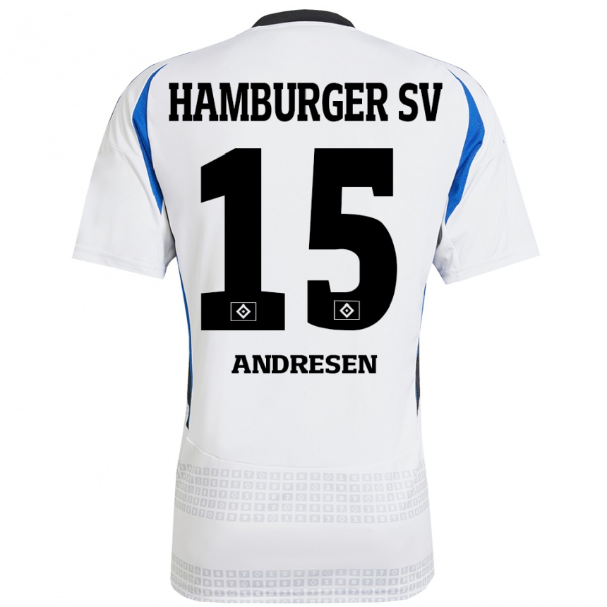 Kids Football Bent Andresen #15 White Blue Home Jersey 2024/25 T-Shirt Canada