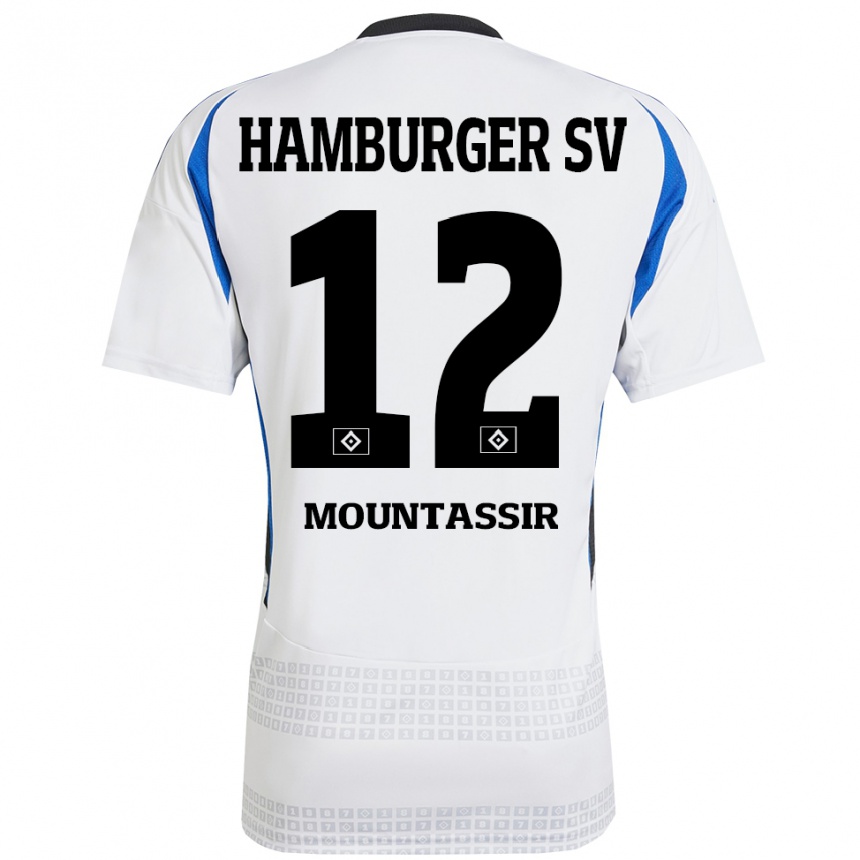 Kids Football Youssef Mountassir #12 White Blue Home Jersey 2024/25 T-Shirt Canada