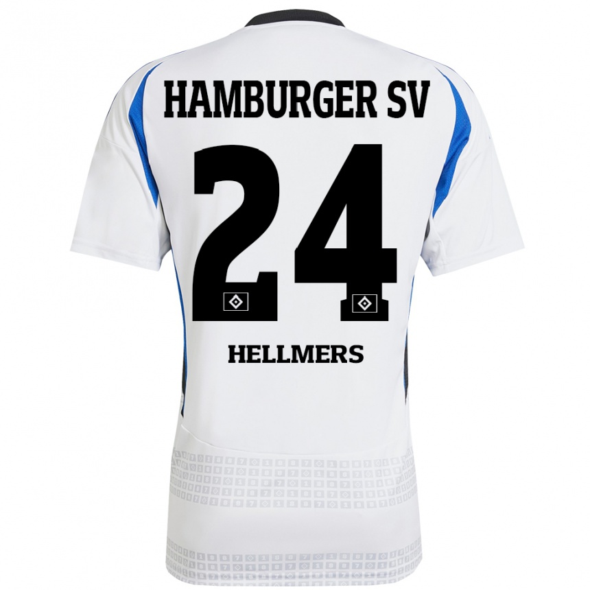 Kids Football Maximilian Hellmers #24 White Blue Home Jersey 2024/25 T-Shirt Canada