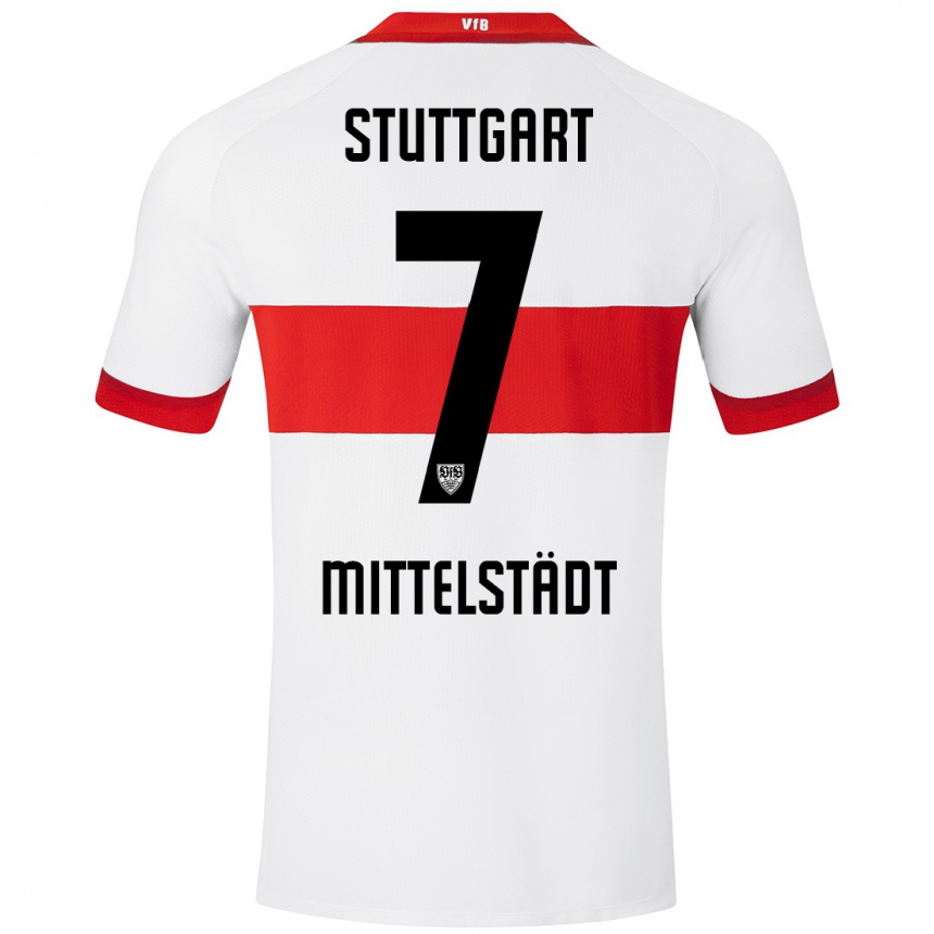 Kids Football Maximilian Mittelstädt #7 White Red Home Jersey 2024/25 T-Shirt Canada