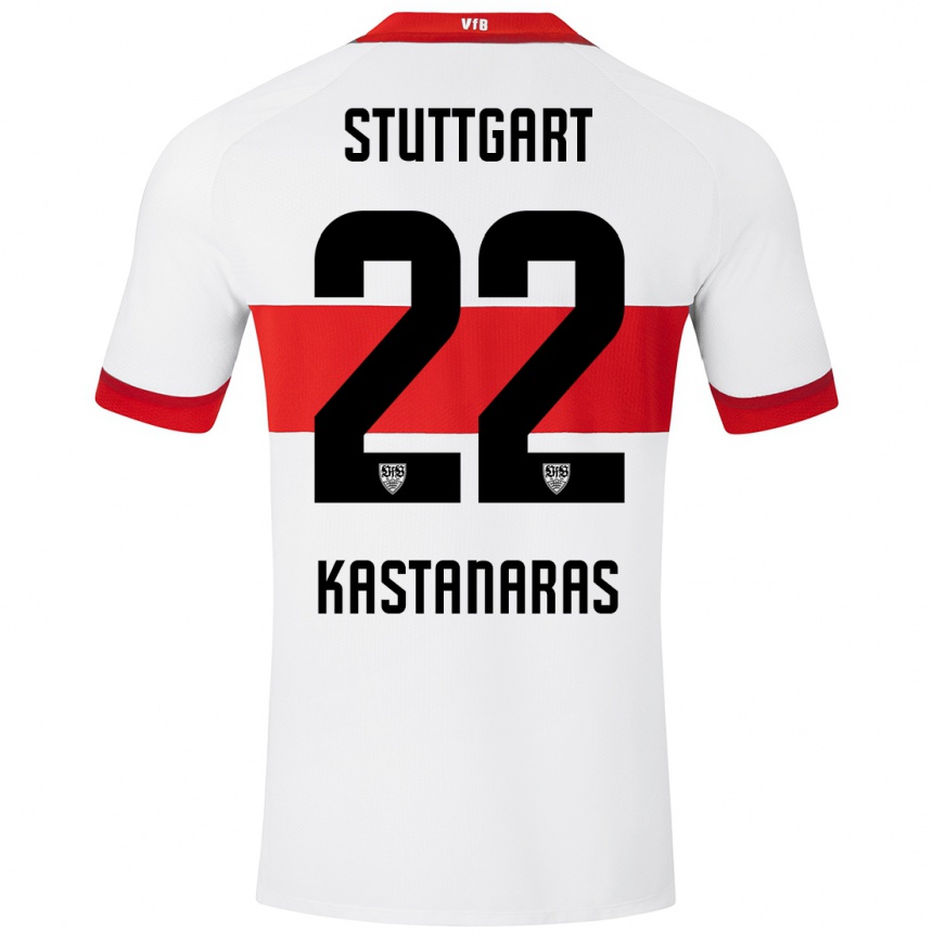 Kids Football Thomas Kastanaras #22 White Red Home Jersey 2024/25 T-Shirt Canada