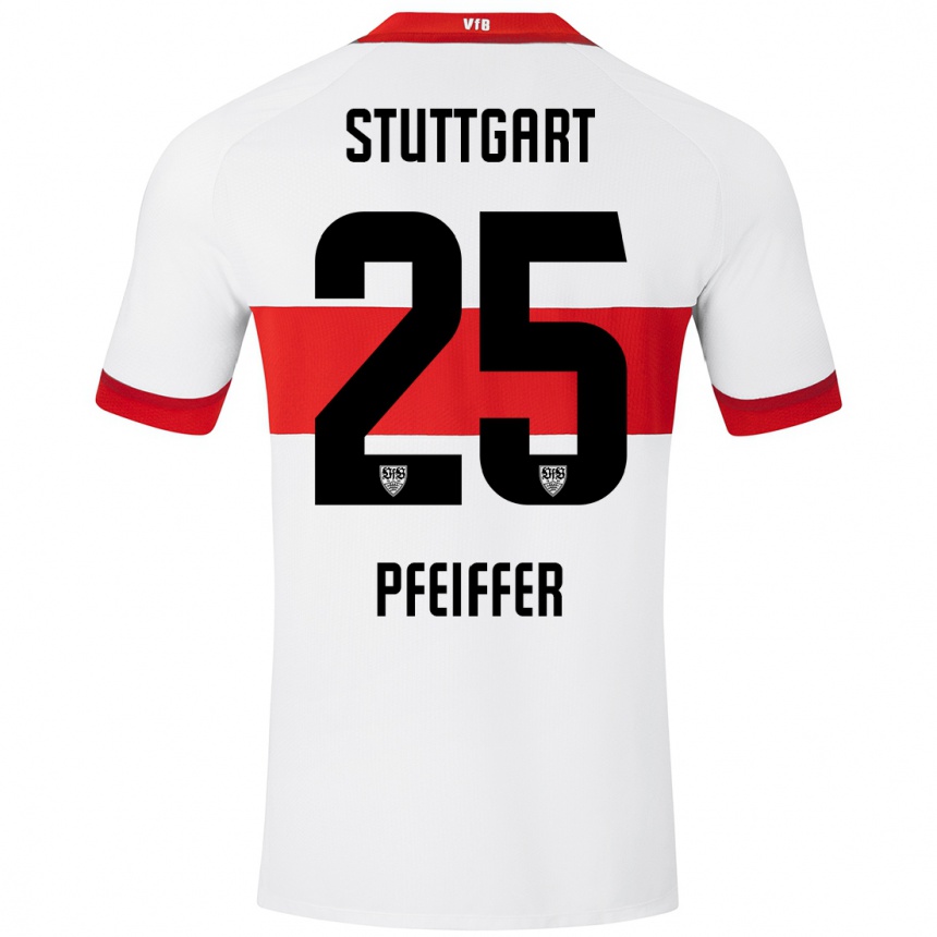 Enfant Football Maillot Luca Pfeiffer #25 Blanc Rouge Tenues Domicile 2024/25 Canada