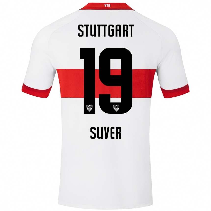 Kids Football Jakov Suver #19 White Red Home Jersey 2024/25 T-Shirt Canada