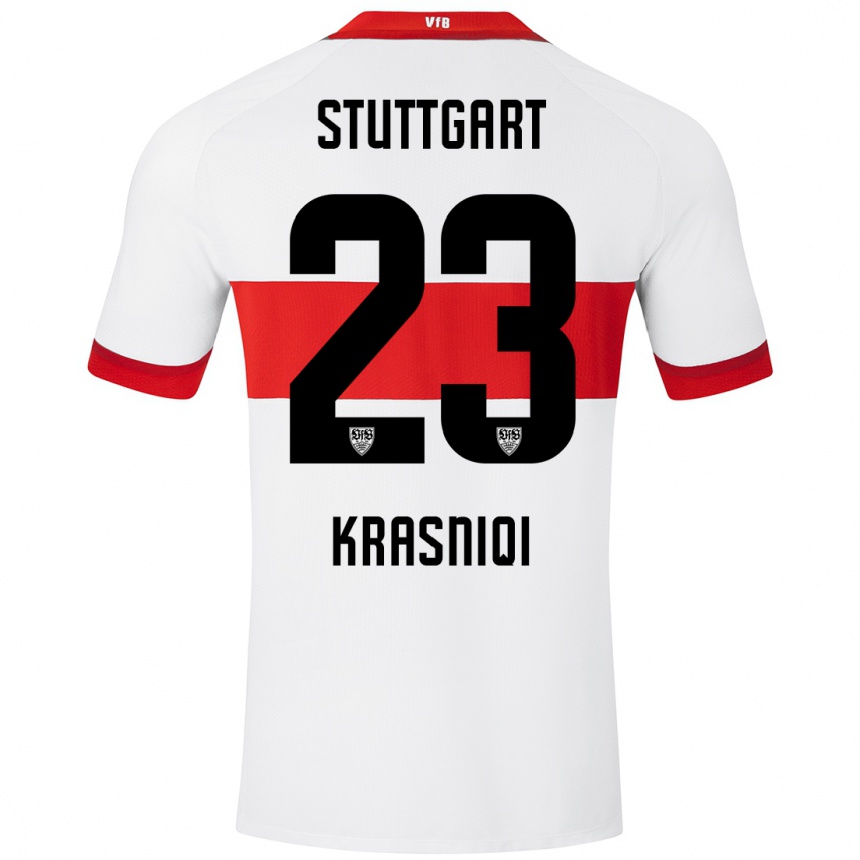 Kids Football Elton Krasniqi #23 White Red Home Jersey 2024/25 T-Shirt Canada