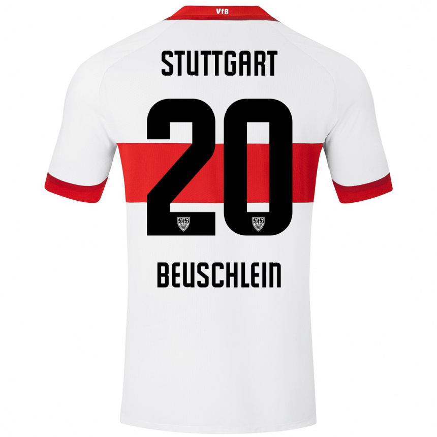 Kids Football Jana Beuschlein #20 White Red Home Jersey 2024/25 T-Shirt Canada