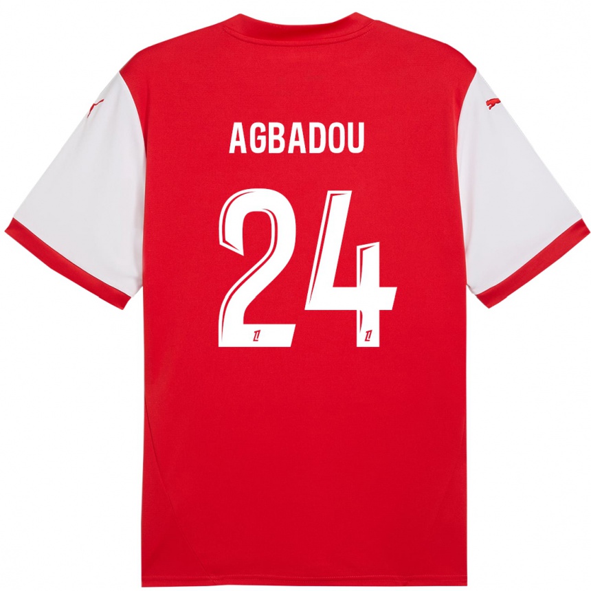 Kids Football Emmanuel Agbadou #24 Red White Home Jersey 2024/25 T-Shirt Canada