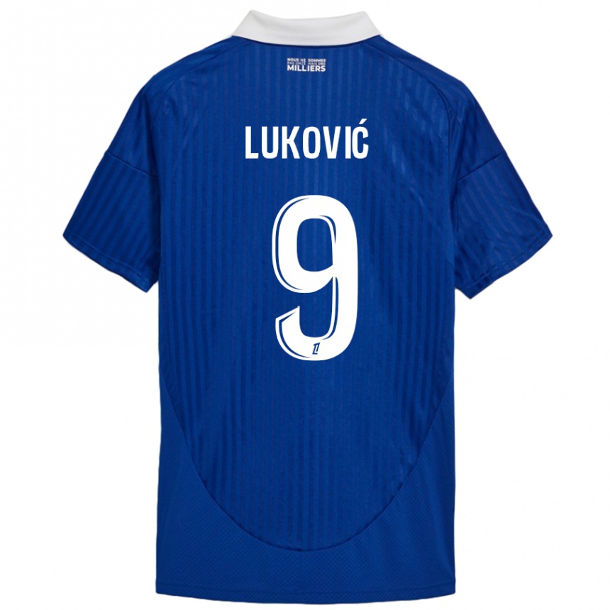 Enfant Football Maillot Milos Lukovic #9 Bleu Blanc Tenues Domicile 2024/25 Canada