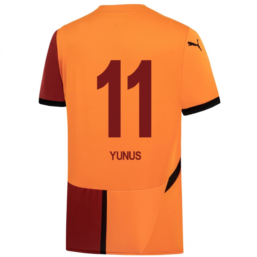 Enfant Football Maillot Yunus Akgün #11 Jaune Rouge Tenues Domicile 2024/25 Canada