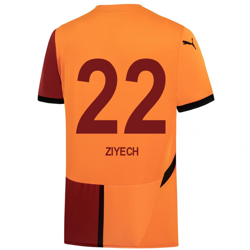 Enfant Football Maillot Hakim Ziyech #22 Jaune Rouge Tenues Domicile 2024/25 Canada