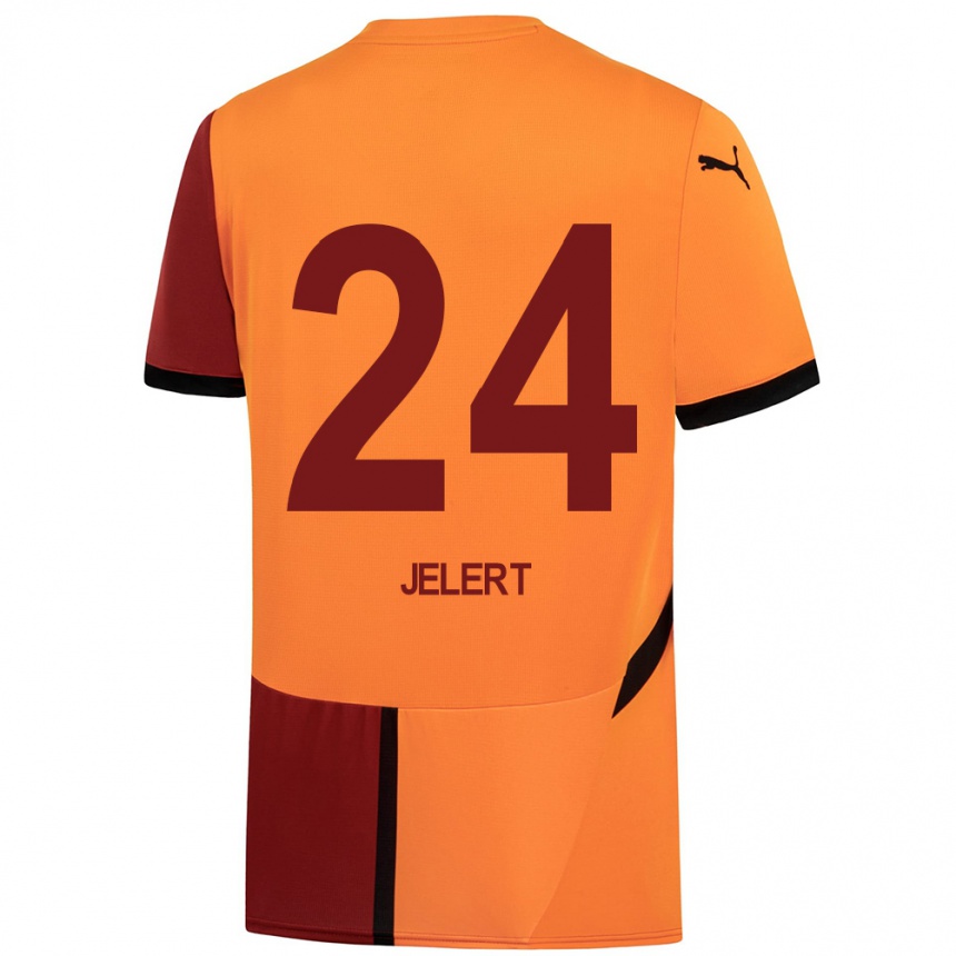 Enfant Football Maillot Elias Jelert #24 Jaune Rouge Tenues Domicile 2024/25 Canada