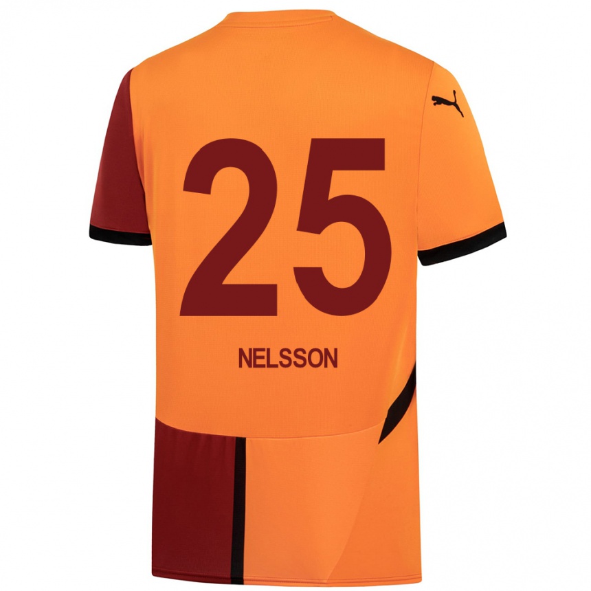 Kids Football Victor Nelsson #25 Yellow Red Home Jersey 2024/25 T-Shirt Canada