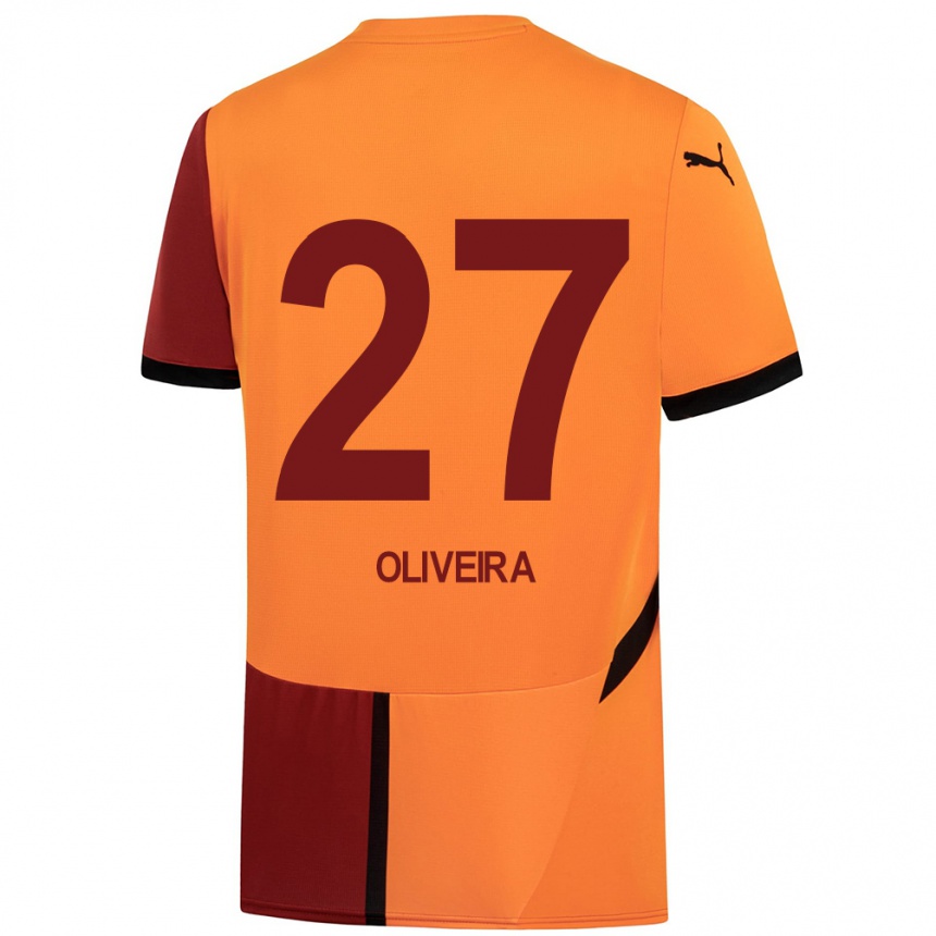 Enfant Football Maillot Sérgio Oliveira #27 Jaune Rouge Tenues Domicile 2024/25 Canada