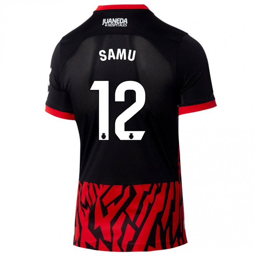 Enfant Football Maillot Samú Costa #12 Noir Rouge Tenues Domicile 2024/25 Canada