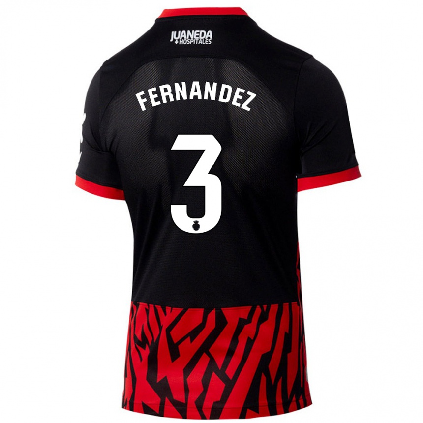 Kids Football Marcos Fernández #3 Black Red Home Jersey 2024/25 T-Shirt Canada