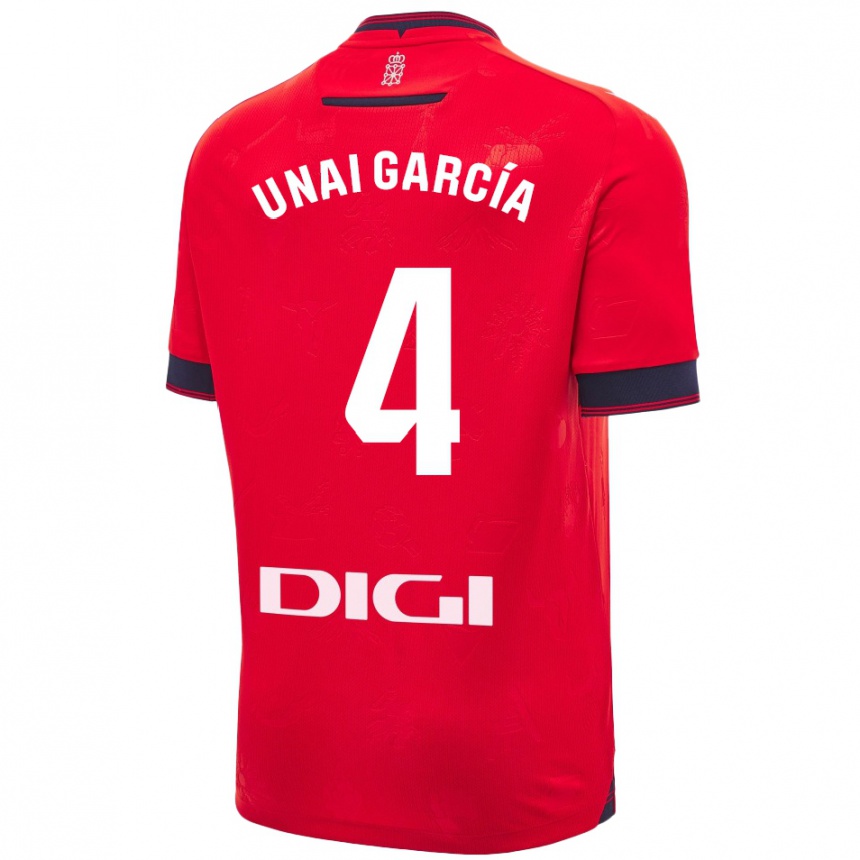 Enfant Football Maillot Unai García #4 Rouge Blanc Tenues Domicile 2024/25 Canada